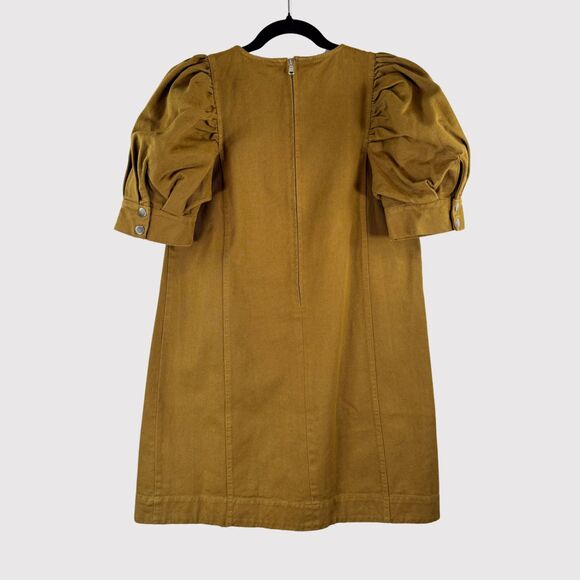 NWT Sea NY Womens Dress Brown Denim Metta Acid Puff Sleeve Mini Jean A Line XS - Picture 3 of 12